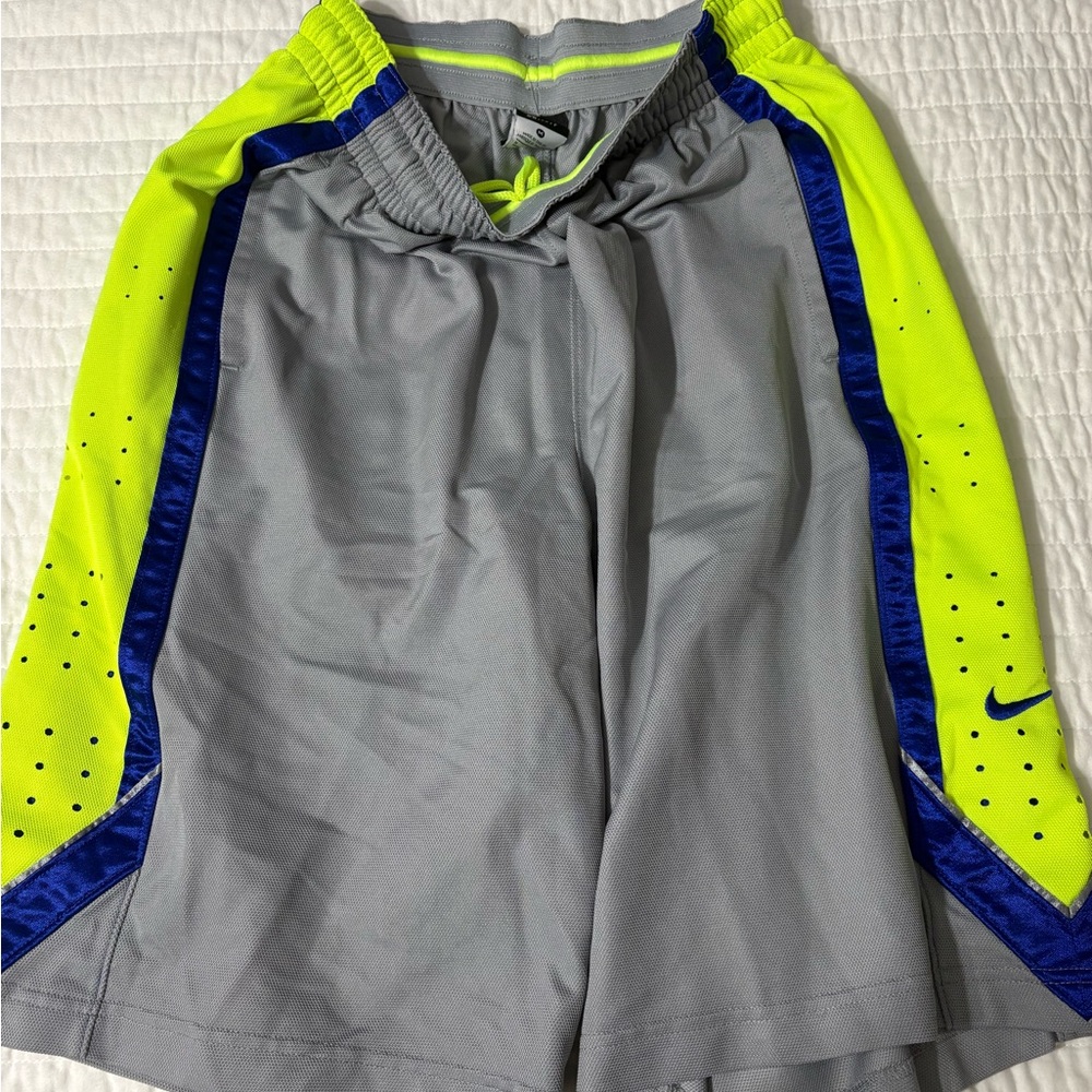Nike Gray and Neon Yellow Athletic Shorts